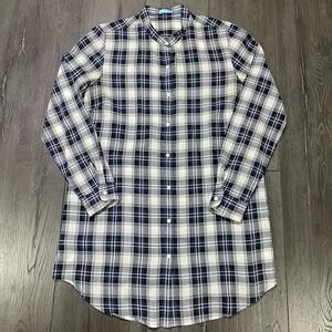 J Mclaughlin Tunic Women XL Shirt Plaid Band Collar Pockets Lightweight Boho Mom